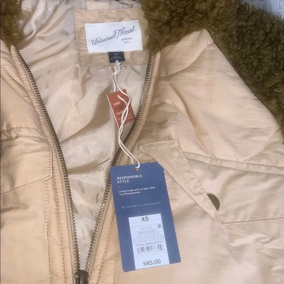 Universal Thread Quilted Moto Jacket NWT Puffer Teddy Faux Fur - Picture 2 of 4